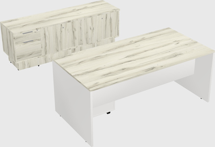 Parallel desk with low credenza