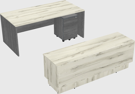 Parallel desk with low credenza