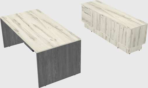 Parallel desk with low credenza