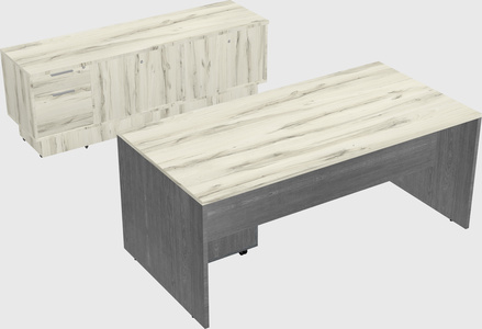 Parallel desk with low credenza