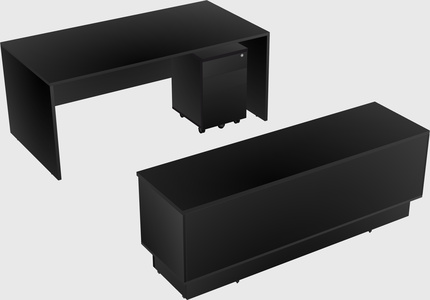 Parallel desk with low credenza
