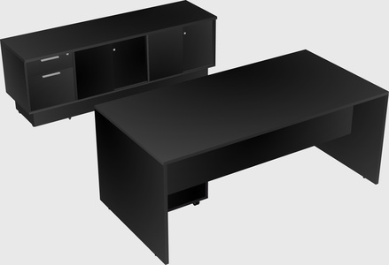 Parallel desk with low credenza