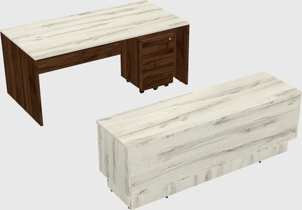Parallel desk with low credenza