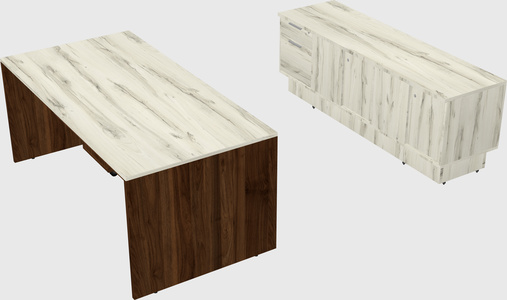 Parallel desk with low credenza