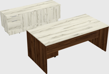 Parallel desk with low credenza