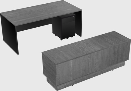 Parallel desk with low credenza