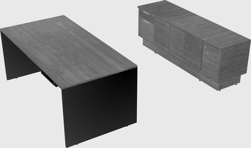 Parallel desk with low credenza