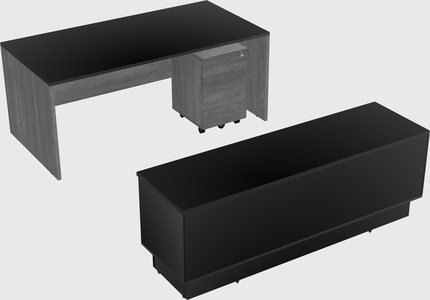 Parallel desk with low credenza