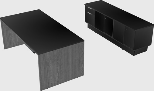 Parallel desk with low credenza