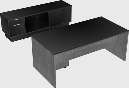 Parallel desk with low credenza