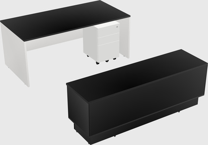 Parallel desk with low credenza