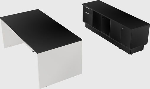 Parallel desk with low credenza