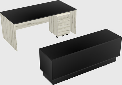Parallel desk with low credenza