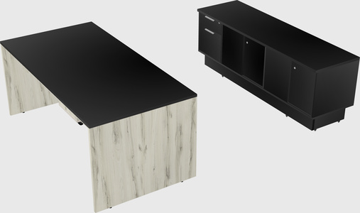 Parallel desk with low credenza