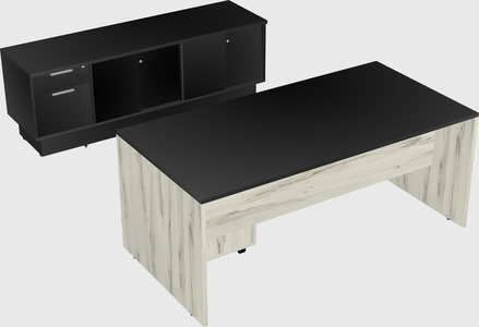 Parallel desk with low credenza