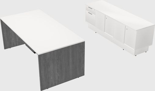 Parallel desk with low credenza