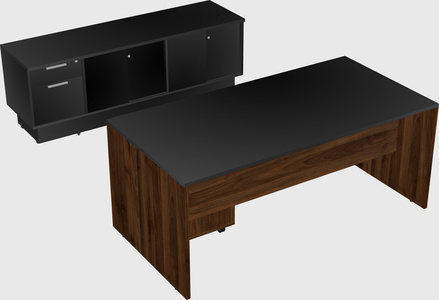 Parallel desk with low credenza