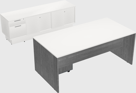 Parallel desk with low credenza