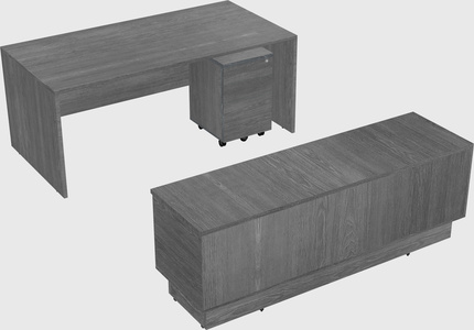 Parallel desk with low credenza