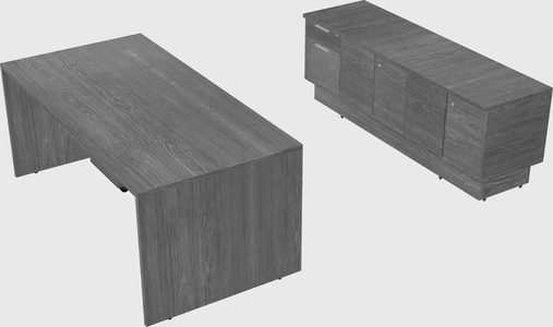 Parallel desk with low credenza