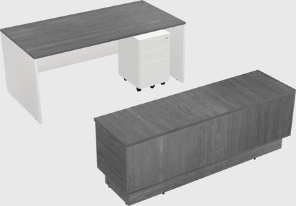 Parallel desk with low credenza