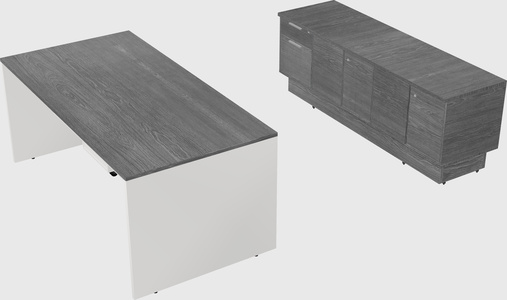Parallel desk with low credenza