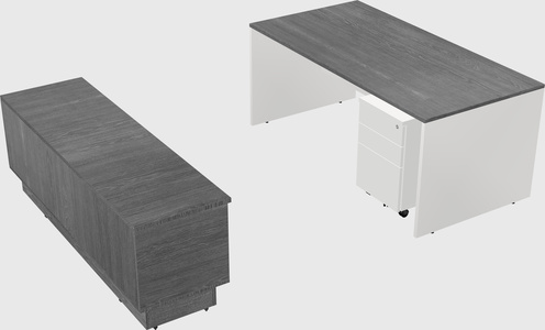 Parallel desk with low credenza