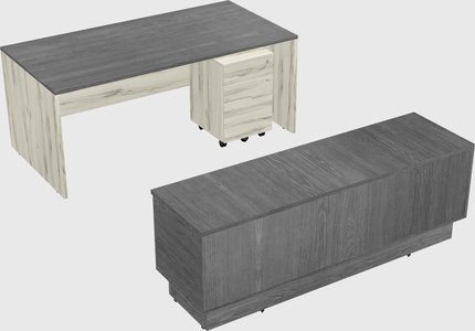Parallel desk with low credenza