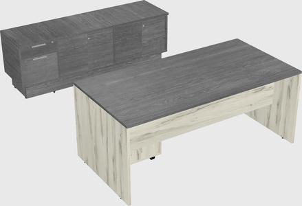 Parallel desk with low credenza