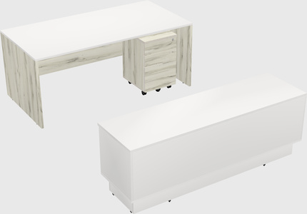 Parallel desk with low credenza