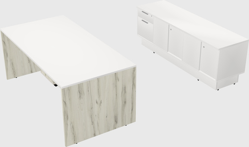 Parallel desk with low credenza