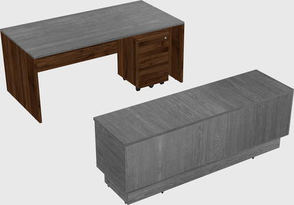 Parallel desk with low credenza