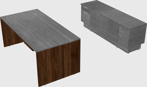 Parallel desk with low credenza
