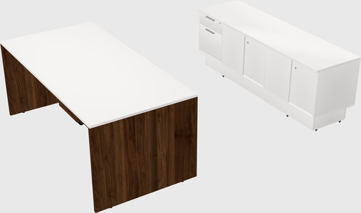 Parallel desk with low credenza