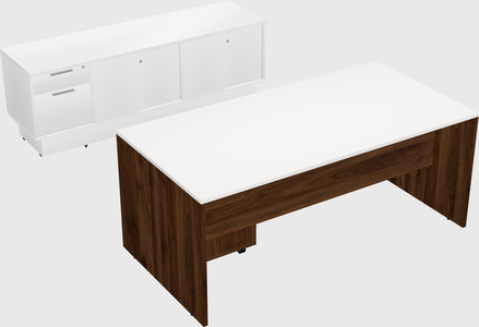 Parallel desk with low credenza