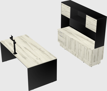 Parallel desk with low credenza