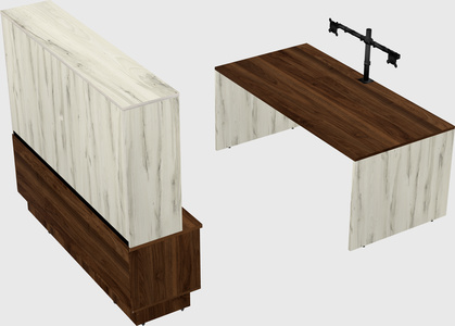 Parallel desk with low credenza