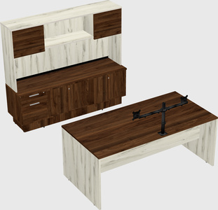Parallel desk with low credenza