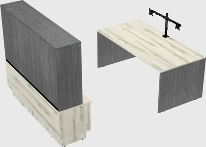 Parallel desk with low credenza