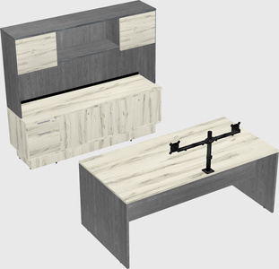 Parallel desk with low credenza