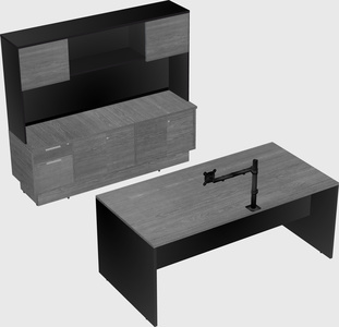 Parallel desk with low credenza