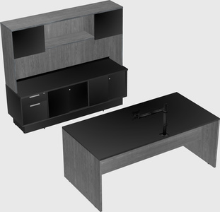 Parallel desk with low credenza