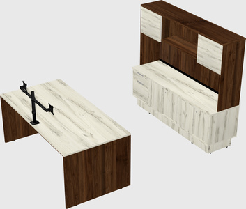 Parallel desk with low credenza