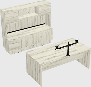 Parallel desk with low credenza