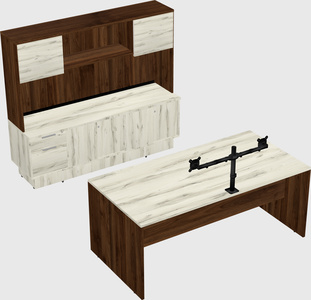 Parallel desk with low credenza
