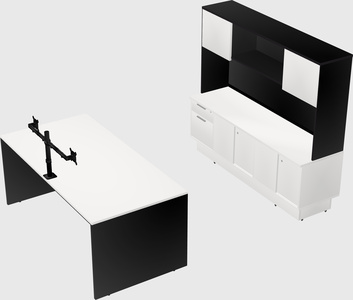 Parallel desk with low credenza