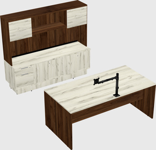 Parallel desk with low credenza