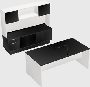 Parallel desk with low credenza