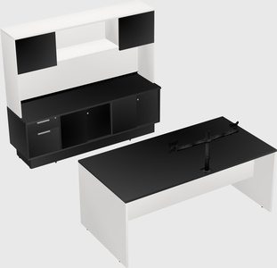 Parallel desk with low credenza