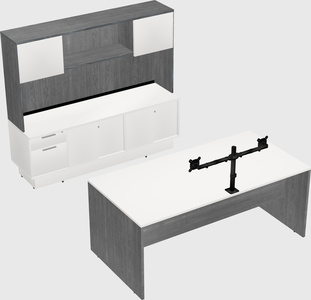 Parallel desk with low credenza